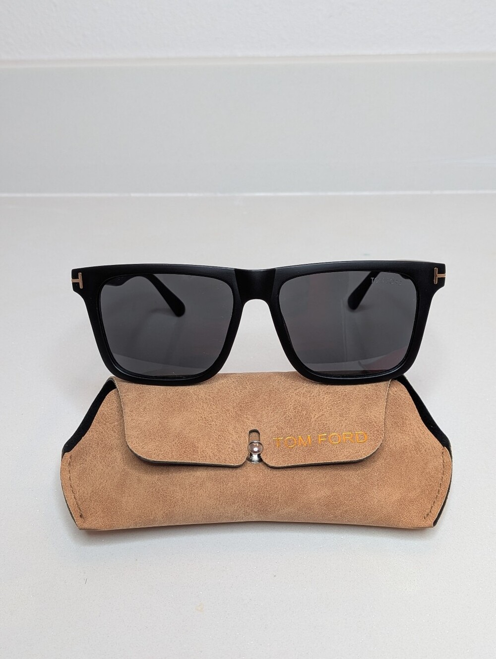 Tom Ford Black Square Sunglasses Gold T Logo